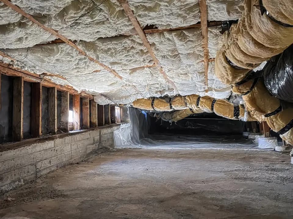 Clean crawl space with insulated ceiling